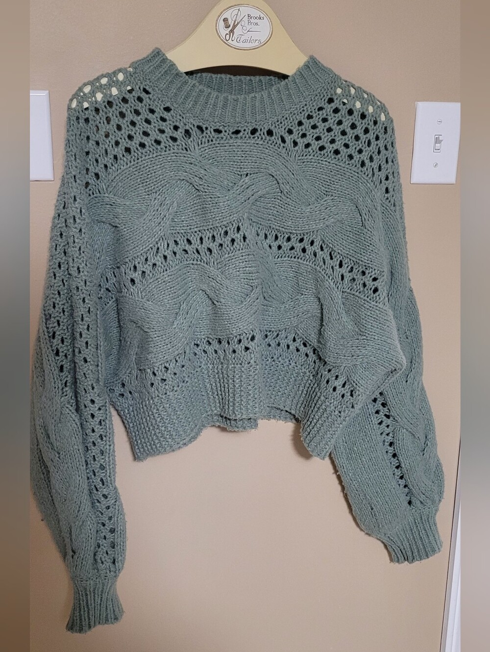 MINKPINK Sage Green Cable Knit Cropped Sweater